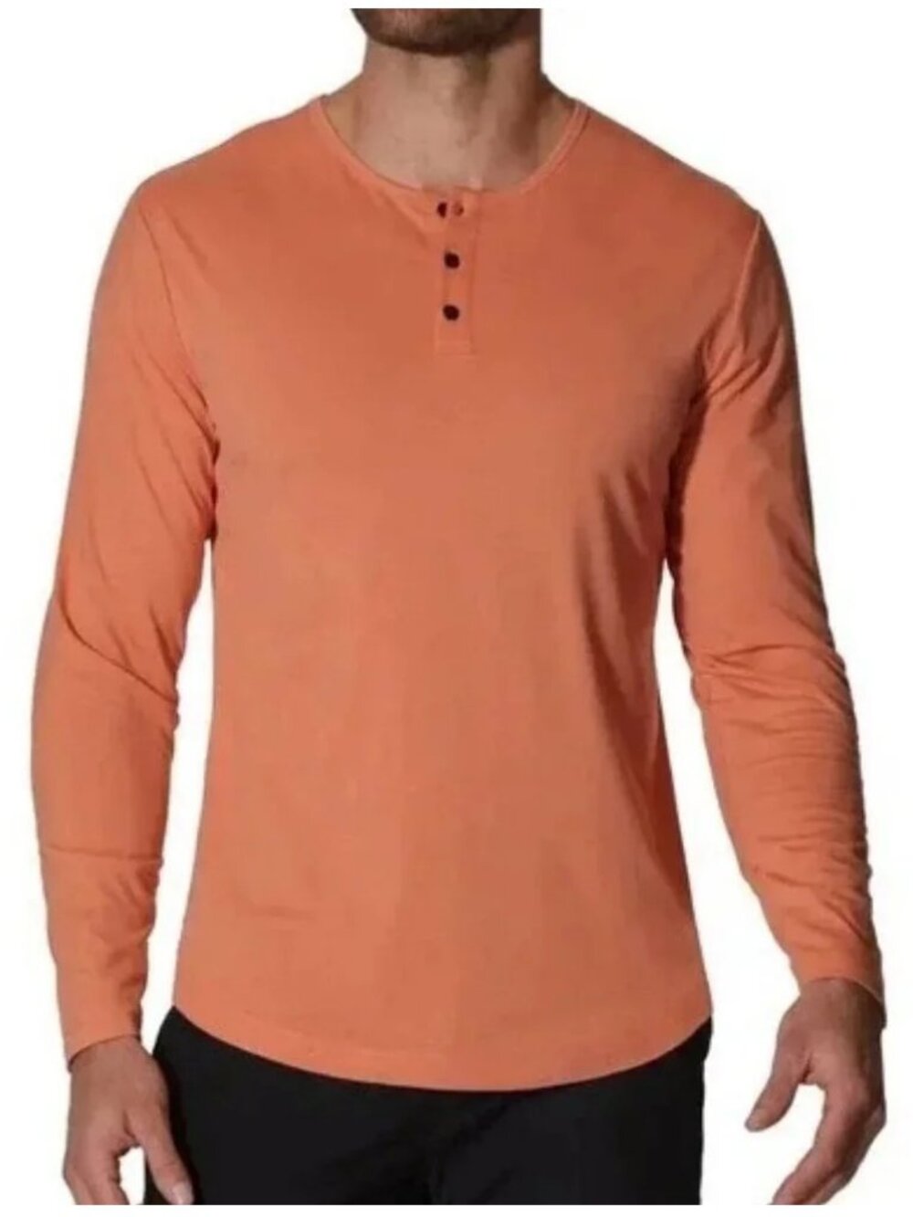 Cuts AO Long Sleeve Henley Curve-Hem Tee Men's Size Medium Adobe Orange Casual